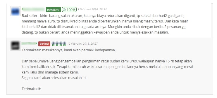 Contoh respon penjual yang baik