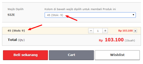 Contoh tampilan stok terbatas