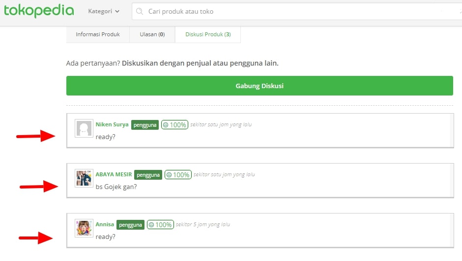 Tab diskusi di Tokopedia